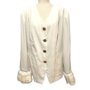 St. Anthony Evening White Blazer Size 24W‎ Faux Fur Removable Cuffs  VTG